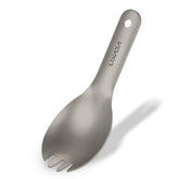 HUIOP Titanium Spork with short handle ideal for ultralight camping meals.