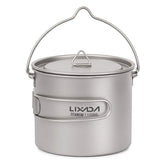 HUIOP titanium pot 750ml with lid on for easy transport.