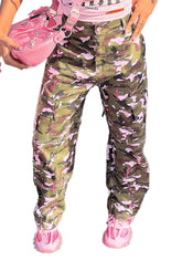 HuiSiFang women's Y2K tie-dye pink camo sweatpants front view for versatile daily wear comfort