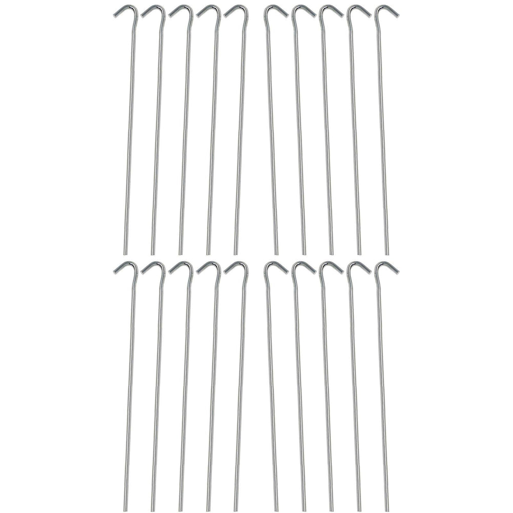 Huji 20PCS galvanized tent pegs with sturdy ground support for camping.
