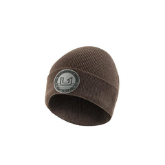 HUK embossed beanie close-up showing soft knit warmth for cold weather adventures