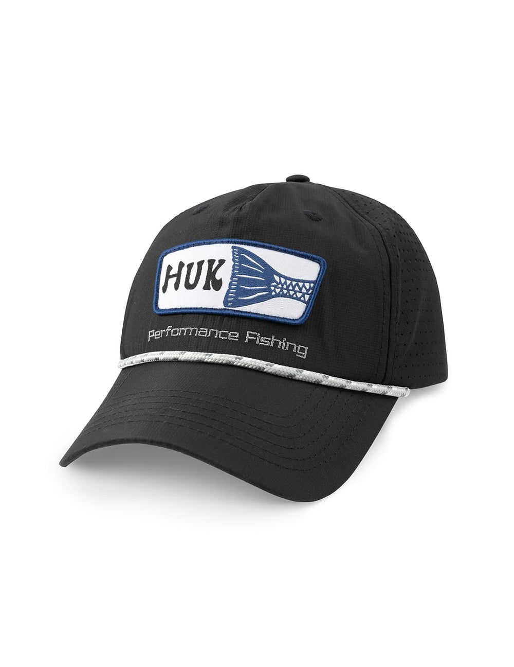 HUK Men's Standard Patch Performance fishing hat in black with lightweight design and anti-glare under visor