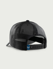 HUK men's trucker hat side profile with adjustable snapback for secure all-day wear.