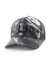 HUK men's trucker hat in Mossy Oak Stormwater Midnight with comfortable fit and moisture-wicking performance