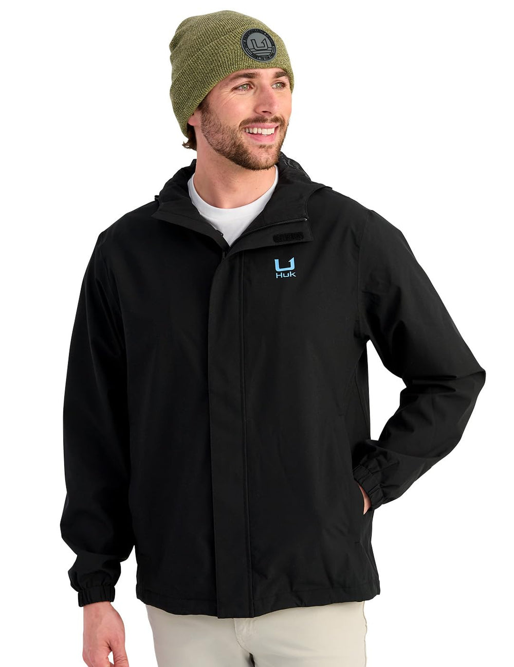 HUK Storm Rain Jacket 2.0 front view providing dry protection on open-water outings.