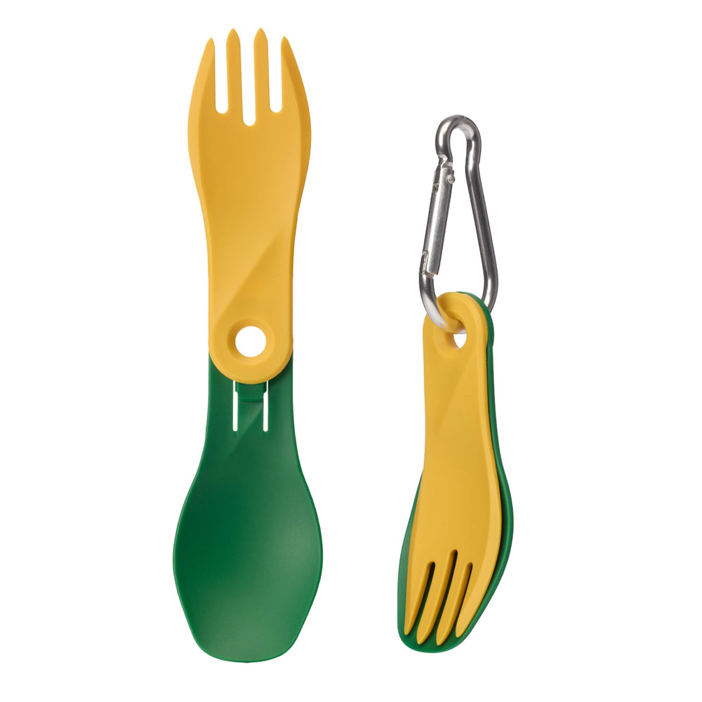 Humangear GoBites Bio Spin folded spork, compact travel utensil for on-the-go meals.