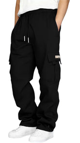 HUNGSON men's cargo sweatpants front view with adjustable drawstring for comfort.