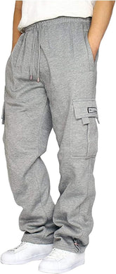 HUNGSON men's cargo sweatpants front view showing relaxed fit and casual versatility