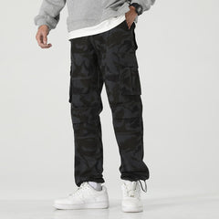 HUNGSON men's hiking pants black camouflage side-view emphasizes versatile outdoor styling.