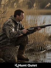 Hunt Quiet heated jacket side view on wearer demonstrating comfortable fit.