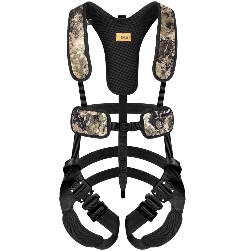 HUNTARMOR tree stand harness buckles provide quick, secure safety during climbs.
