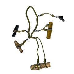 HuntEmUp lanyard shows integrated whistle clip for fast access during training.