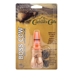 Textured elk antler pattern on Boss Cow Call grips the hand