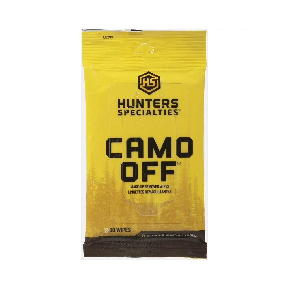 Hunters Specialties Camo Off wipes front pack for quick makeup removal in the field.
