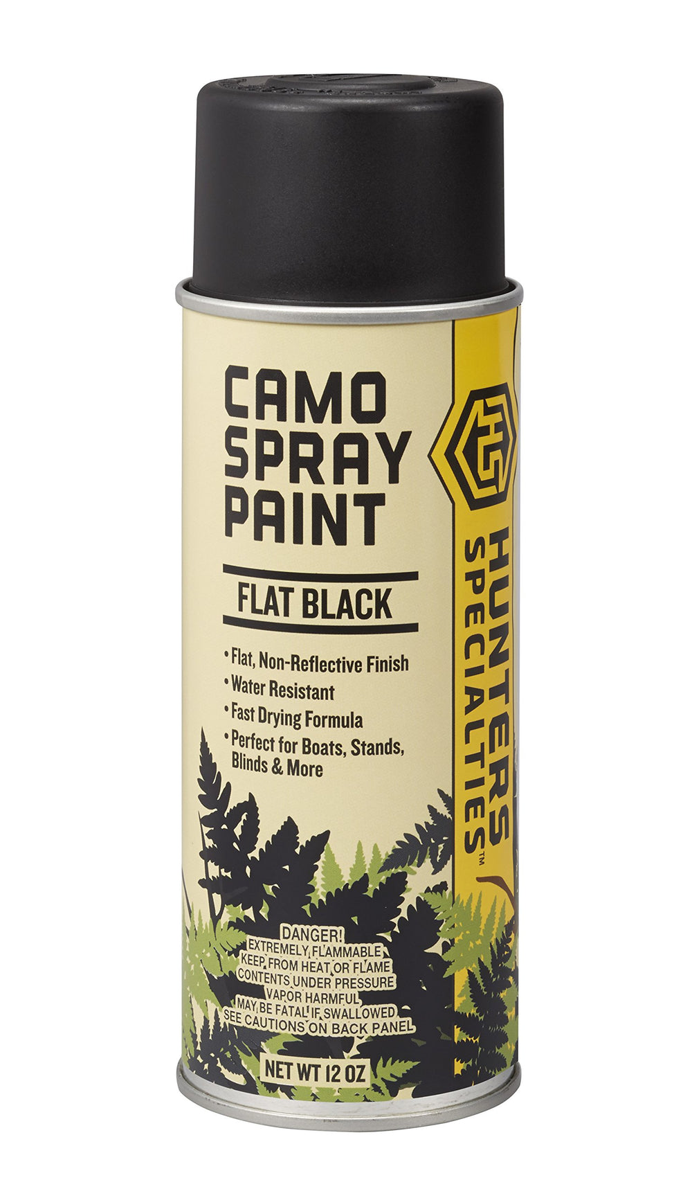 Hunters Specialties camo spray paint in flat black for non-reflective camouflage on stands and blinds.