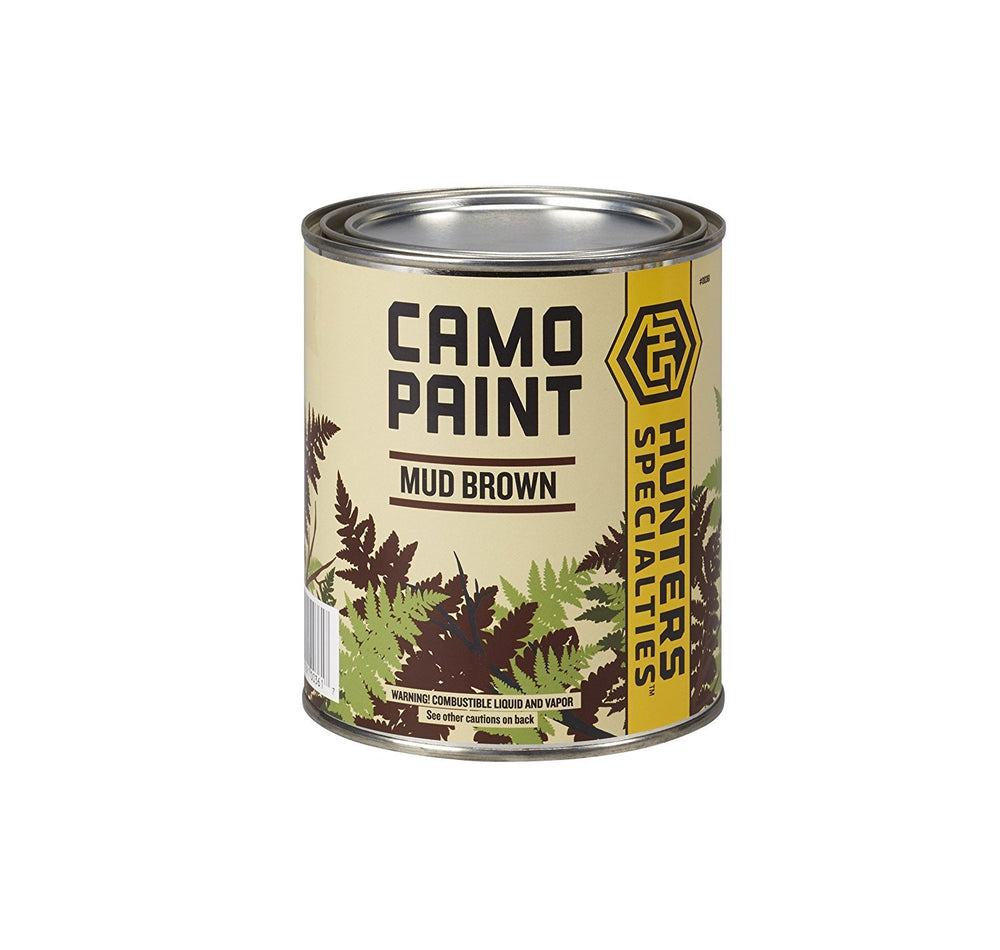 Hunters Specialties Liquid Paint Mud Brown quart can for non-reflective camo on gear.
