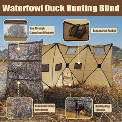Hunthor duck blind spacious interior fits 3-4 hunters for shared concealment.