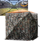 Hunthor hunting blind 270-degree view offers broad visibility for tracking game.