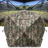 Hunthor hunting blind interior view showing 3-4 person capacity for comfort