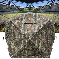 Hunthor hunting blind interior view showing 3-4 person capacity for comfort