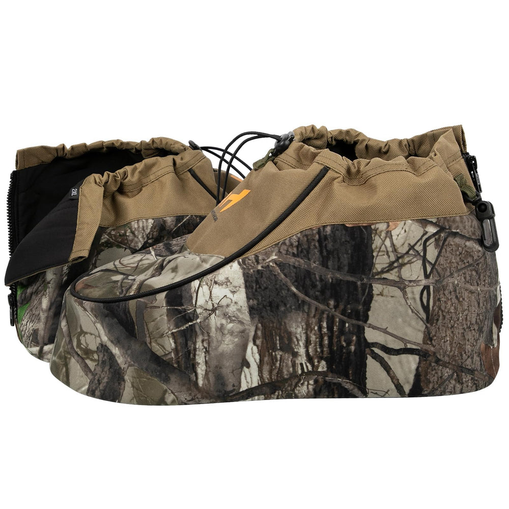 Hunthor insulated boot covers front-angle view with camouflage for concealed hunting