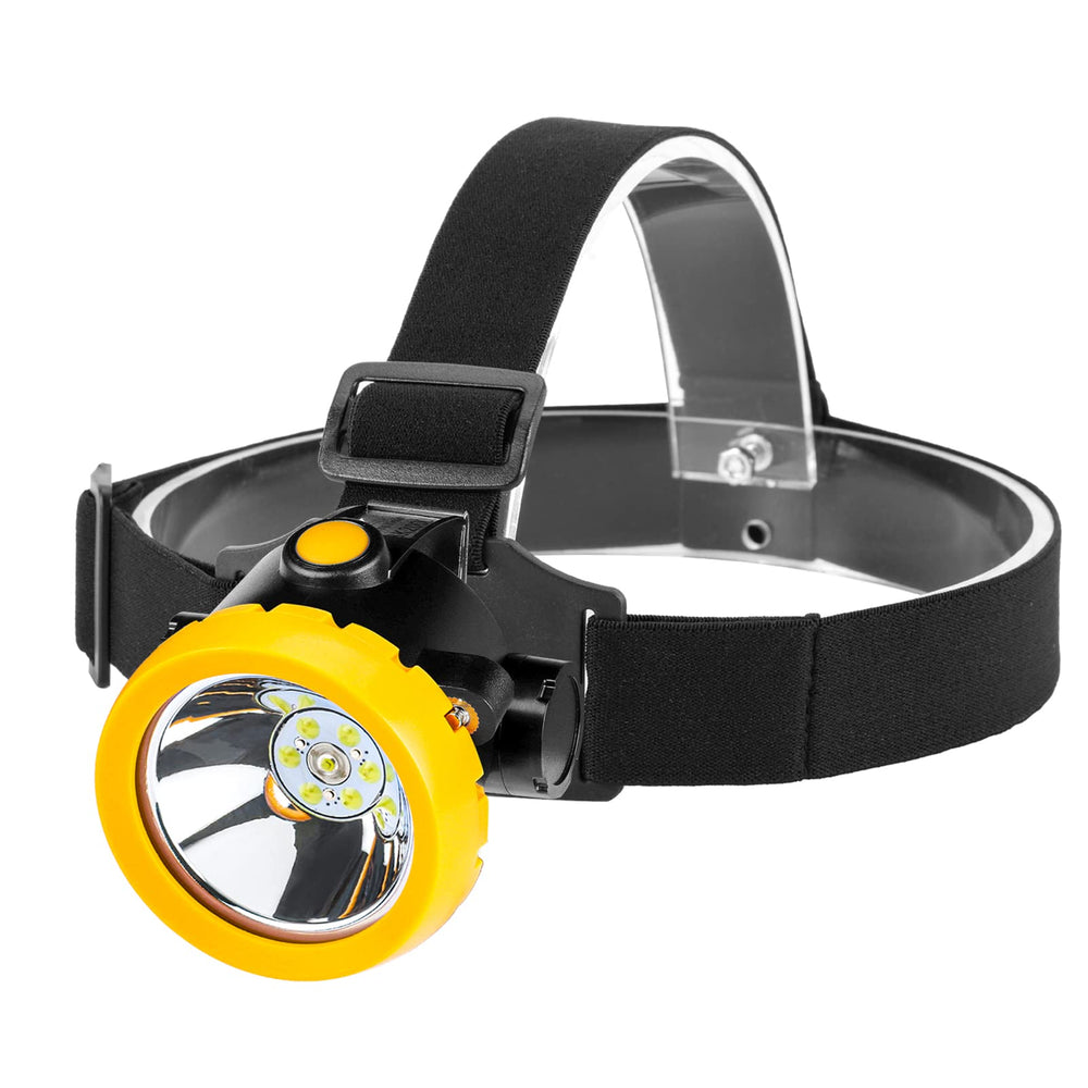 Hunting Friends miner lamp clipped to a hard hat for hands-free safety lighting.