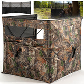 HUNTSEN 3-panel blind front view with camouflage and vegetation loops for concealment
