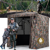 HUNTSEN hunting blind with 270-degree view for spotting game while remaining hidden.