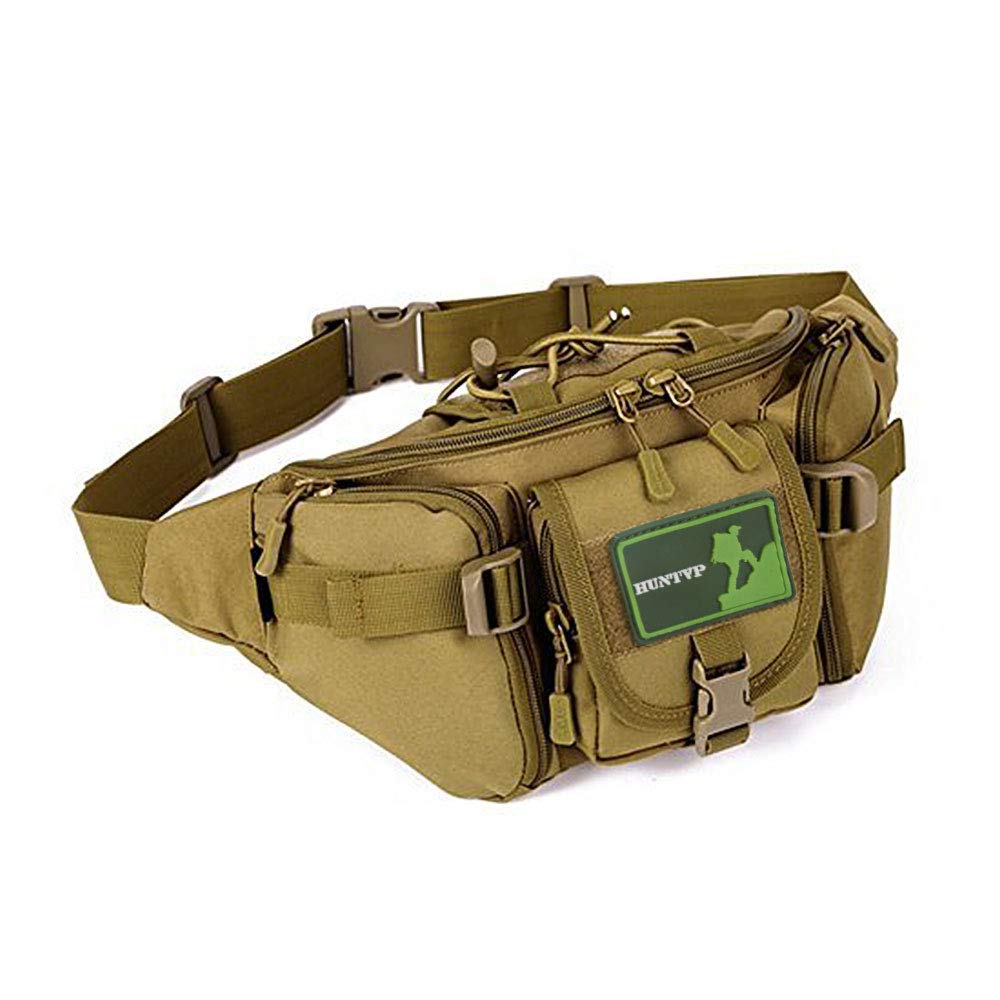 Huntvp Military Fanny Pack front view demonstrates compact organization for outdoor adventures.