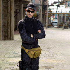 Huntvp Military Fanny Pack side pocket layout for quick access during hikes.