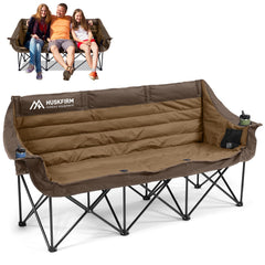 Huskfirm 3-person camping chair folded for compact travel and easy storage.