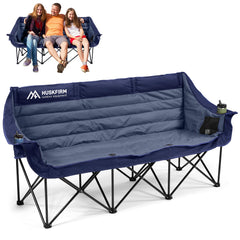Huskfirm 3-person camping chair open blue for group lounging in the park.
