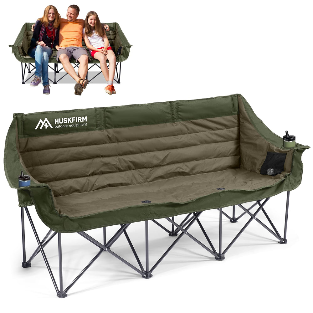 Huskfirm 3-person chair folded in green for easy transport