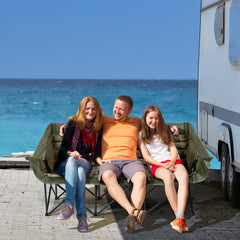 Huskfirm green chair unfolded with wide seating for group lounging
