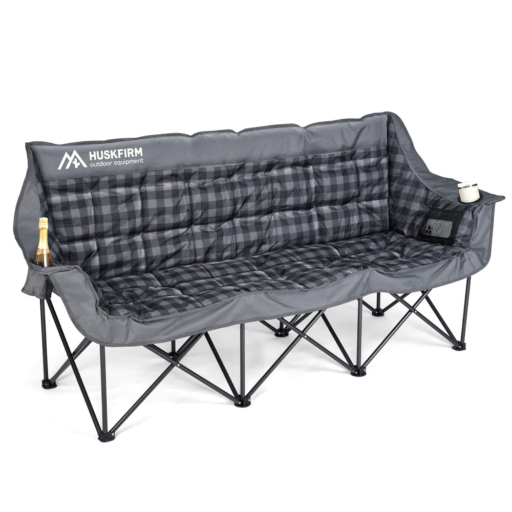Huskfirm 3-Seat Camping Chair full setup offers shared comfort for outdoor gatherings.