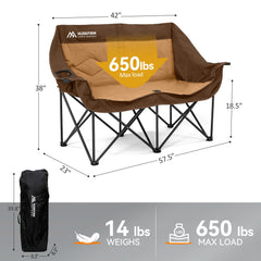 Huskfirm double camping chair shows cupholders and back pockets for drinks and devices