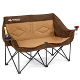 Huskfirm double camping chair open loveseat in brown for two-person outdoor lounging