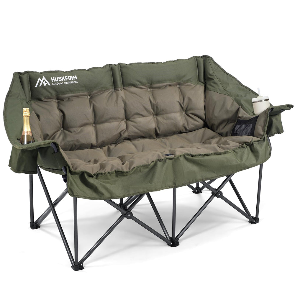 Huskfirm double camping chair padded-seat offers two-person comfort for outdoor lounging.