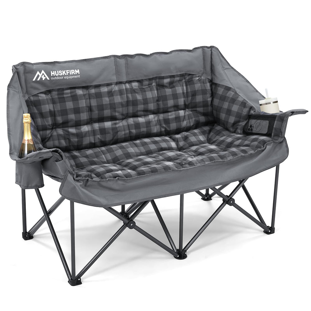 Huskfirm double camping chair padded seat for two outdoors with plush comfort