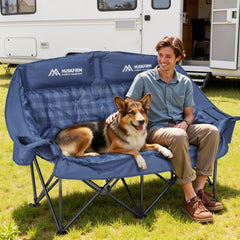 Huskfirm padded double camping chair blue cup holder keeps drinks within reach on outdoor trips.