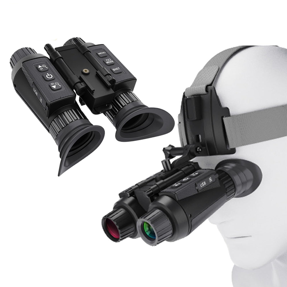HUVIOVED NV8300 front view showing compact head-mounted design for hands-free night scouting.