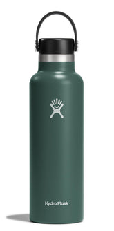 Hydro Flask 21oz standard-mouth fir green bottle keeps beverages cold on the go.