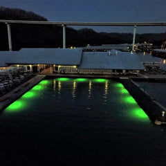 Rear view showing mounting brackets and wide-area illumination on the dock