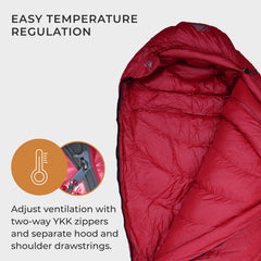 Hyke & Byke Shavano long sleeping bag zipper showing anti-snag access in cold conditions.