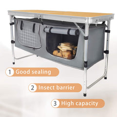 HYMnature portable folding table with handle enables easy transport between venues.