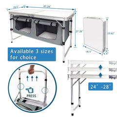 HYMnature aluminum-durable-frame highlights lightweight yet sturdy camp table for travel.