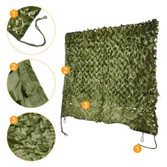 HYOUT camouflage netting shown as sunshade cover highlighting lightweight portability.