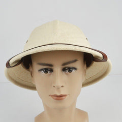 Hzzsbu straw pith helmet side view highlighting wide brim and breathable design