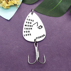 Close-up of engraved 'I Love You' on the hook pendant