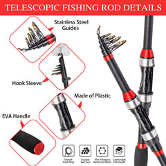 Fiberglass telescopic rod and reel in extended position